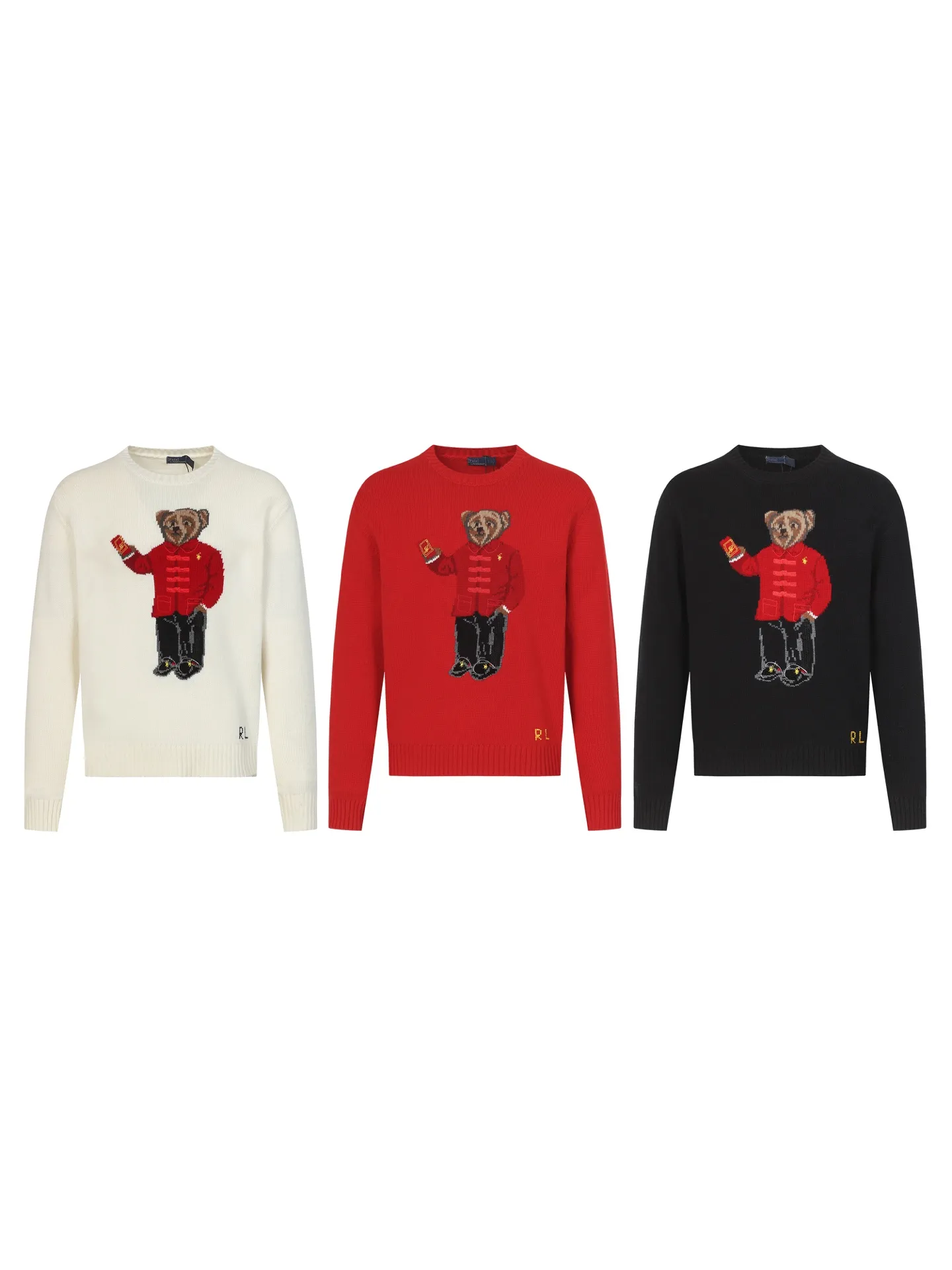 P470 [Wool] Original high-end quality Ralph lauren pol* 2026 early spring latest series! New Year's limited edition bear embroidered sweater, wool blend, soft and comfortable, super warm in autumn and winter! The little bear is wearing a red buttoned jacket and holding a red envelope. It is full of details and full of festive atmosphere. The classic round neck design is casual and versatile, and can be easily worn by both men and women. It is suitable for holiday gifts or daily wear. Exquisite craftsmanship + interesting design make it easy to create a festive look ✨. 3️⃣Personal color! S-M-L3️⃣ code!